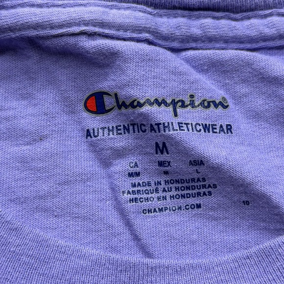 Champion Shirt Mens Medium Purple Script Logo Authentic Athleticwear Tee Cotton - Picture 4 of 6